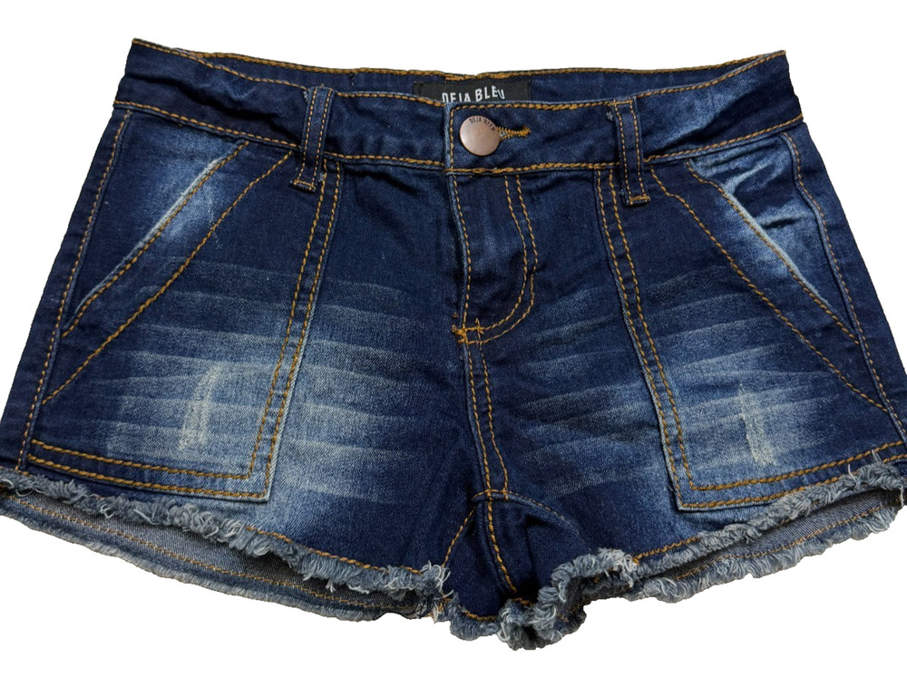 Y2K Festival Indie Sleaze Dark Wash Frayed Hem Deja Bleu  Denim Shorts Size 1
